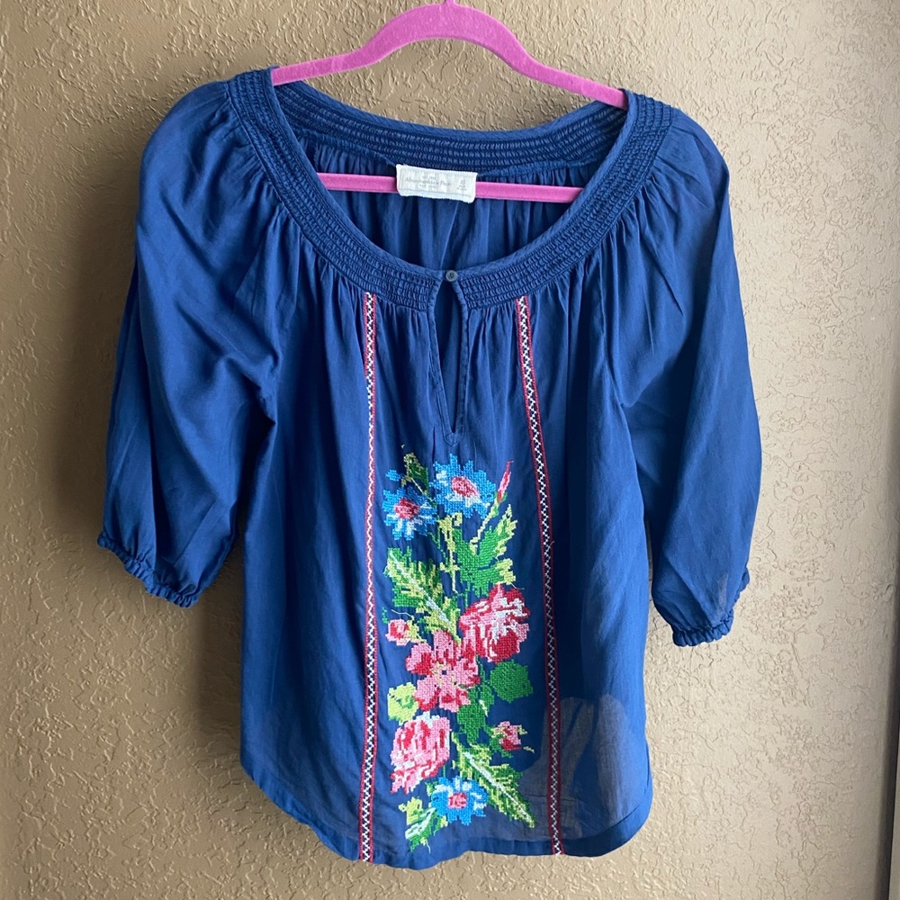 Abercrombie and Fitch Embroidered Peasant Top